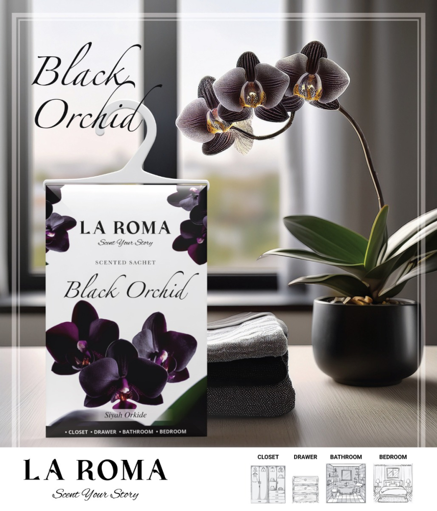 Odorizant pentru dulap La Roma – Black Orchid (Orhidee Neagră), Aromă Exotică și Seducătoare pentru Haine Proaspăt Parfumate, Inspirată din Misterul Florilor Tropicale [2]