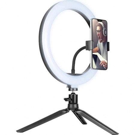 Lampa circulara LED 26 cm diametru,cap de bila si telecomanda bluetooth incluse + mini trepied [2]