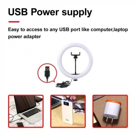 Lampa circulara LED 26 cm diametru + mini trepied extensibil cu suport de telefon [5]