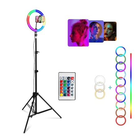 Lampa circulara LED,diametru 26 cm RGB,trepied 160 cm,cap bila 360 grade,telecomanda control [2]