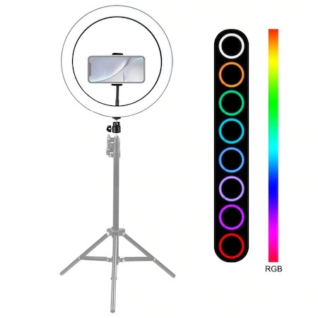 Lampa circulara LED 56 cm diametru RGB,trepied 200 cm inlcus [2]