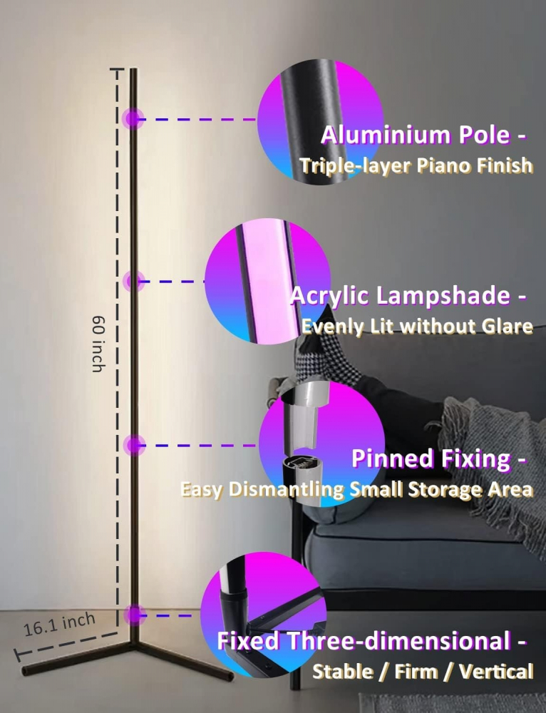 Lampa ambientala profesionala, inaltime maxima 153 cm, App control si telecomanda, suport metalic rezistent [5]