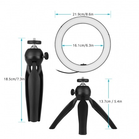 Lampa circulara LED 26 cm diametru,mini trepied cu capat rotativ 360 grade [7]