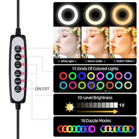 Lampa circulara LED 26 cm diametru RGB,mini trepied + telecomanda bluetooth pentru telefon [4]