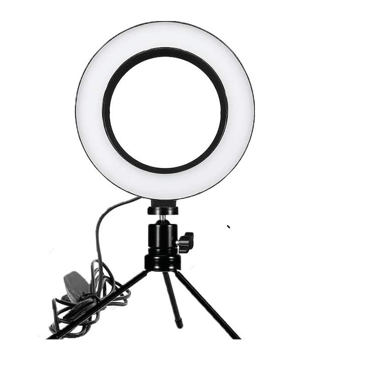 Lampa circulara LED, ring light 16 cm diametru, cap bila 360 grade si mini stativ universal cu filet 1/4 inclus [2]
