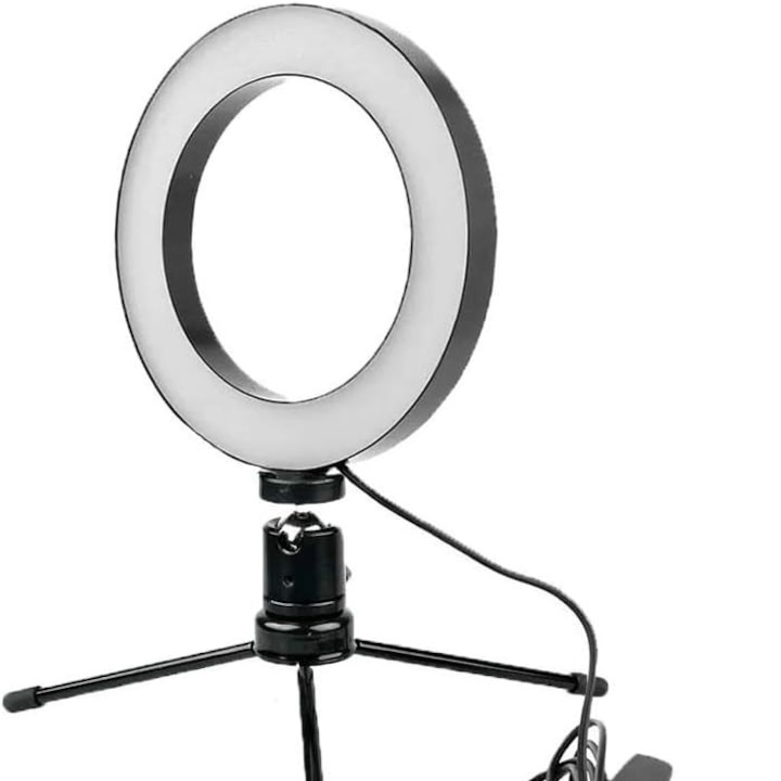 Lampa circulara LED, ring light 16 cm diametru, cap bila 360 grade si mini stativ universal cu filet 1/4 inclus [4]