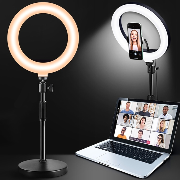 Lampa circulara LED, ring light 26 cm, cap bila 360 grade, trepied cu talpa si filet universal 1/4 inclus [3]