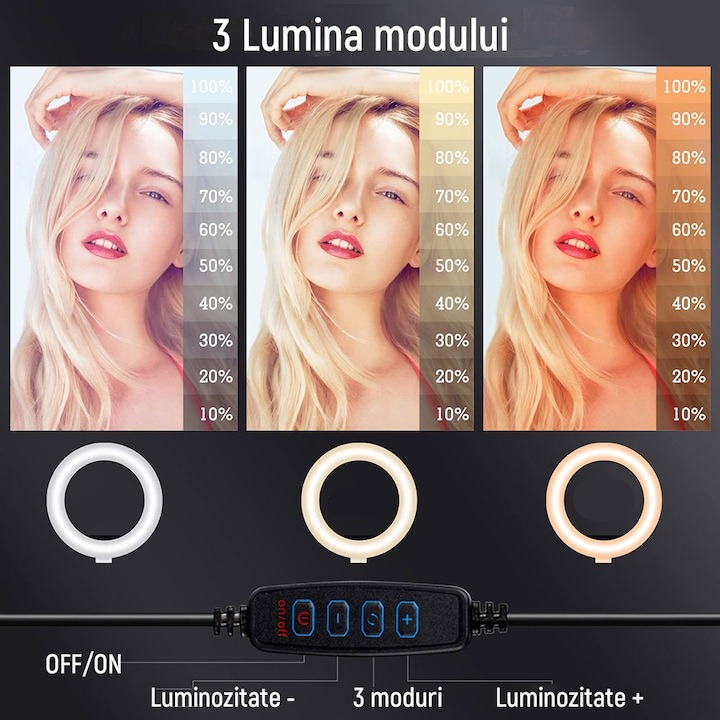 Lampa circulara LED, ring light 26 cm, cap bila 360 grade, trepied cu talpa si filet universal 1/4 inclus [7]