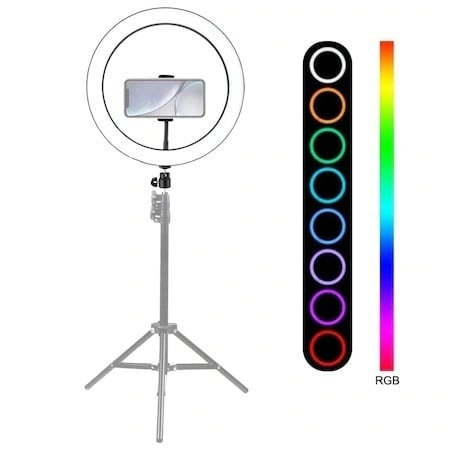 Lampa circulara RGB - LED, 56 cm, trepied 200 cm, telecomanda bluetooth si geanta transport inclusa [2]