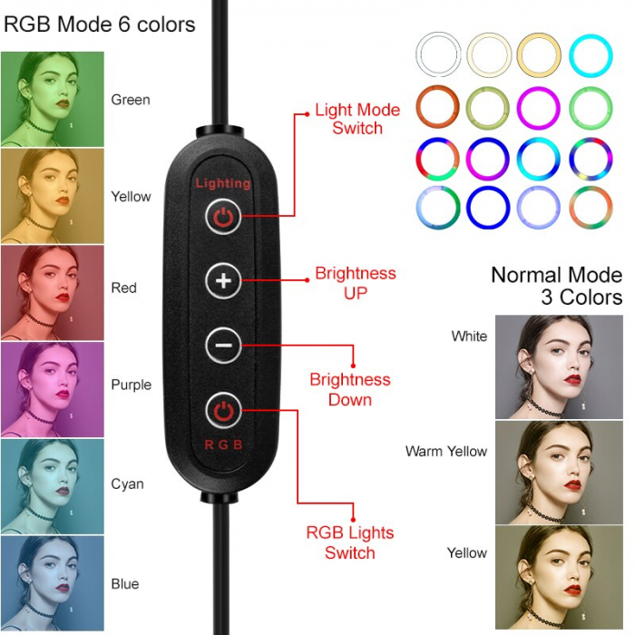 Lampa circulara LED 26 cm diametru,RGB,trepied 200 cm,telecomanda bluetooth pentru telefon [2]