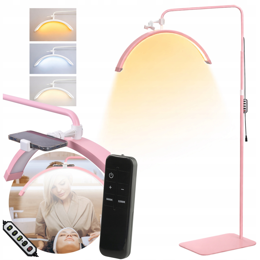 Lampa cosmetica LED, tip semiluna, 40 W, 2500 lm, 320 LED-uri, lumina calda/rece/neutra, inaltime 139-184 cm, roz [10]