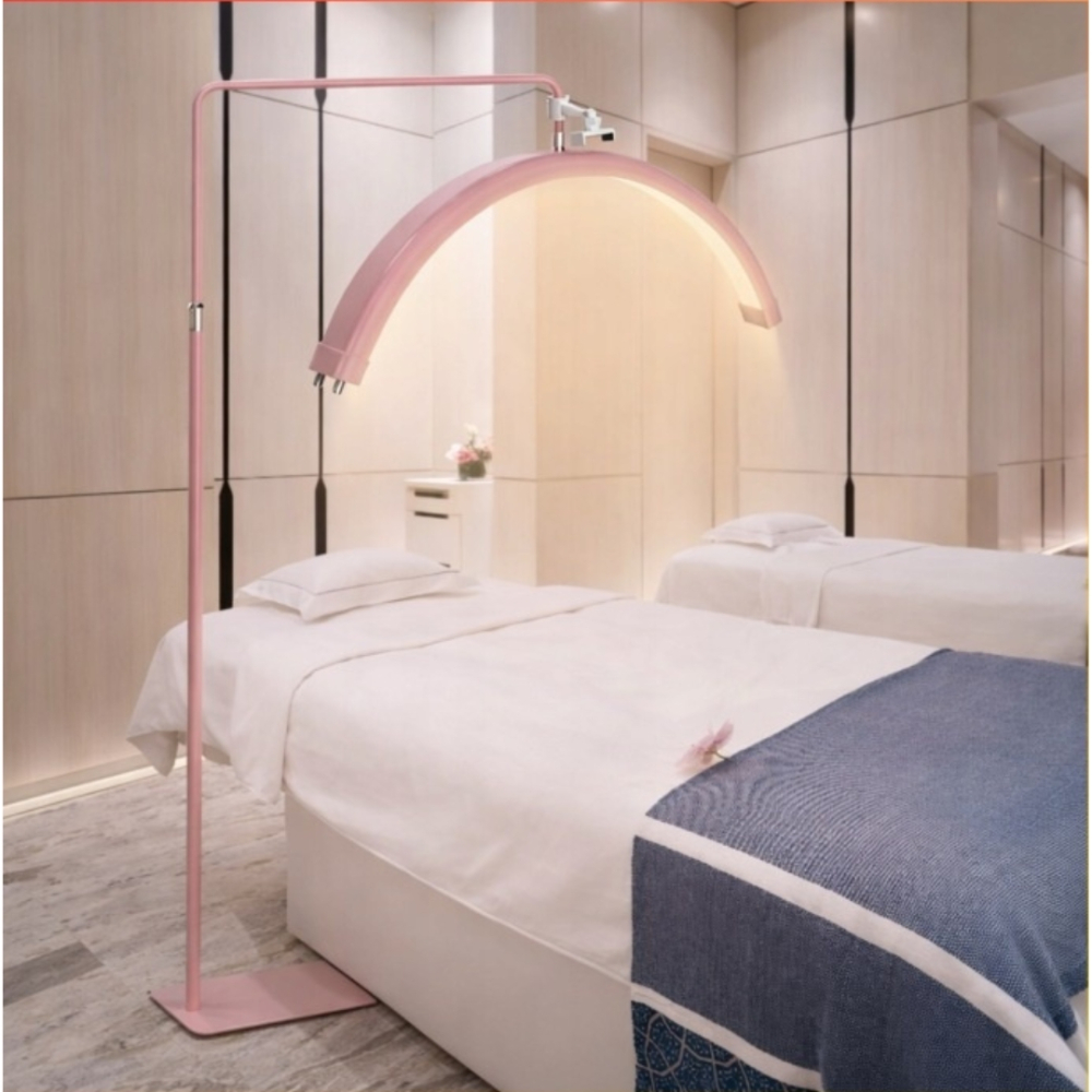 Lampa cosmetica LED, tip semiluna, 40 W, 2500 lm, 320 LED-uri, lumina calda/rece/neutra, inaltime 139-184 cm, roz [7]