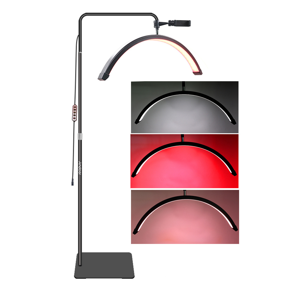 Lampa cosmetica profesionala Bi Color alb, rosu, Semiluna 238 LED, inaltime maxima 180 cm, suport telefon inclus, culoare aleatorie [2]
