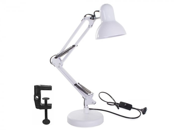 Lampa de birou ajustabila, E27, 40W, suport alb, clema de prindere inclusa