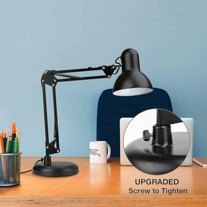 Lampa de birou ajustabila, E27, 40W, suport negru, clema de prindere inclusa [5]