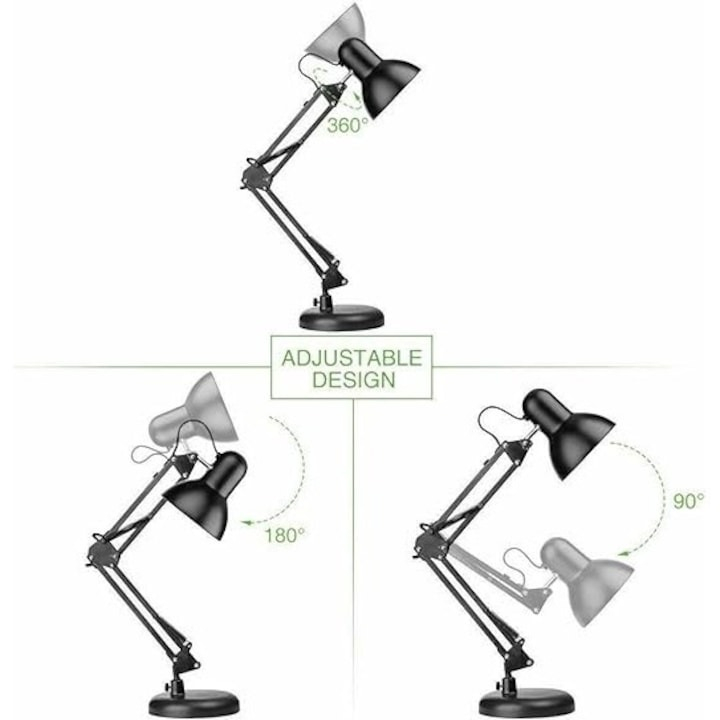 Lampa de birou ajustabila, E27, 40W, suport negru, clema de prindere inclusa [2]