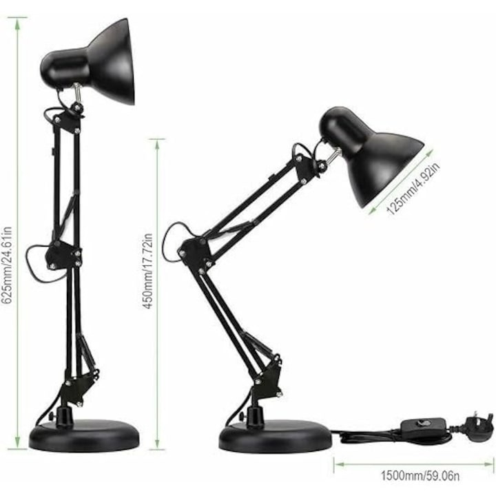 Lampa de birou ajustabila, E27, 40W, suport negru, clema de prindere inclusa [3]