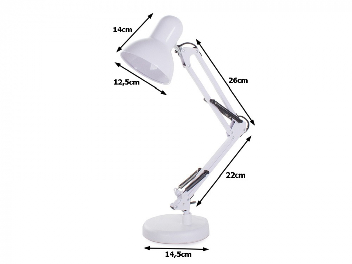 Lampa de birou cu suport, alimentare 220V, soclu E27 becuri clasice - Alb [2]