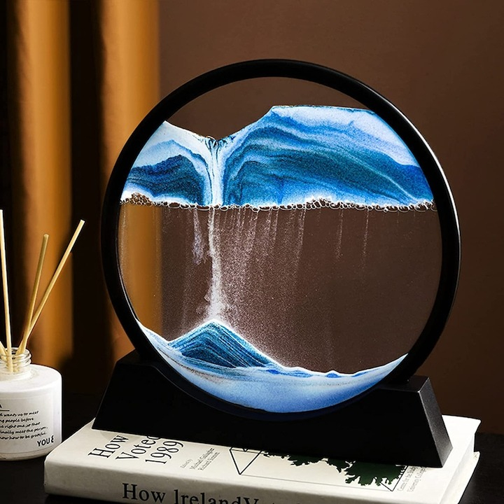 Lampa decorativa LED, tip clepsidra, 3D, nisipuri miscatoare, efect antistres, sticla/plastic [5]