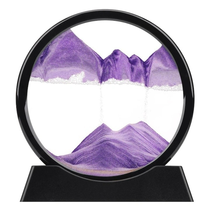 Lampa decorativa LED, tip clepsidra, 3D, nisipuri miscatoare, efect antistres, sticla/plastic, mov [1]