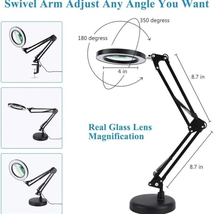 Lampa LED cu lupa, suport prindere, 12 W, marire 10 x, lumina calda/rece/neutra, 3000-6000K, reglare intensitate, negru [6]