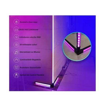 Lampa ambientala RGB, pentru atmosfera in camera, control prin aplicatie, inaltime 102 cm [4]