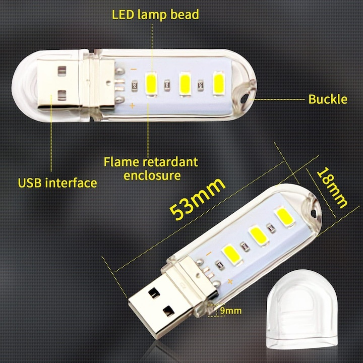 Lampa LED portabilă USB Dodaco, set 5 bucăți, dimensiuni 58x18x9mm, lumină puternică [2]