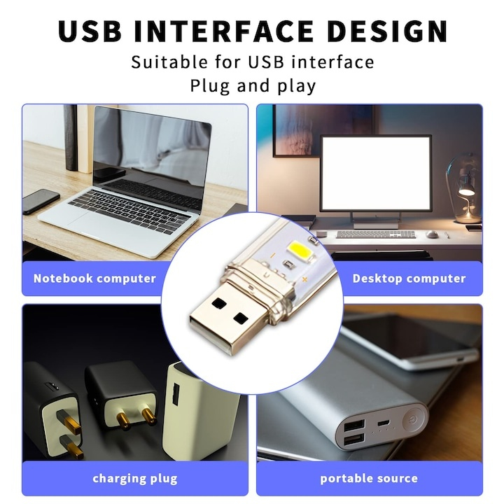 Lampa LED portabilă USB Dodaco, set 5 bucăți, dimensiuni 58x18x9mm, lumină puternică [3]