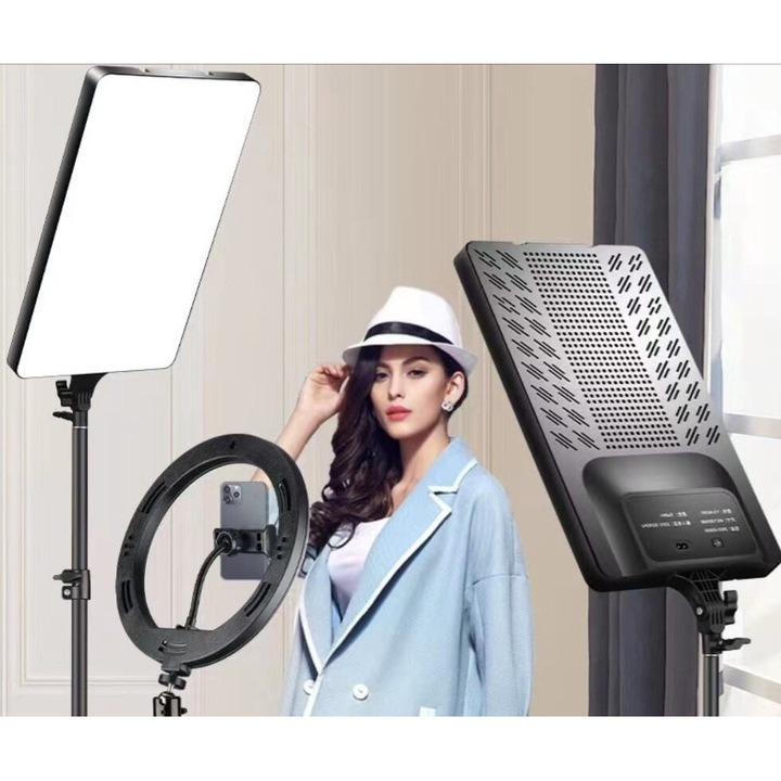 Lampa LED profesionala 47x28 cm, cu suport de fixare pe trepied, telecomanda bluetooth, intensitate culori reglabila, [4]