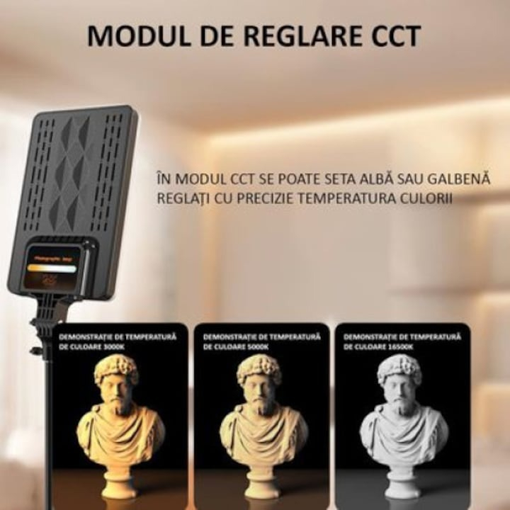 Lampa LED profesionala 47x28 cm, cu suport de fixare pe trepied, telecomanda bluetooth, intensitate culori reglabila, [3]