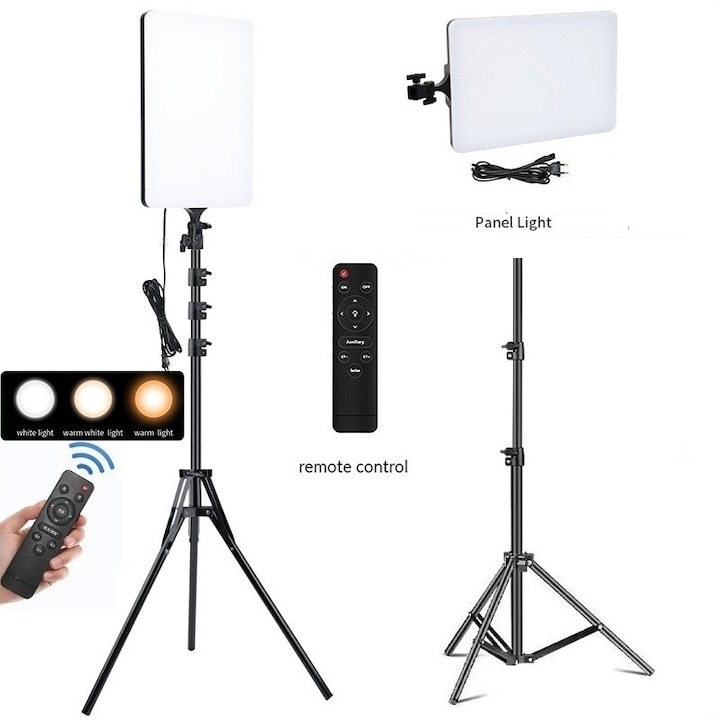 Lampa LED profesionala 47x28 cm, trepied reglabil 200 cm inclus, telecomanda bluetooth, intensitate culori reglabila, [2]