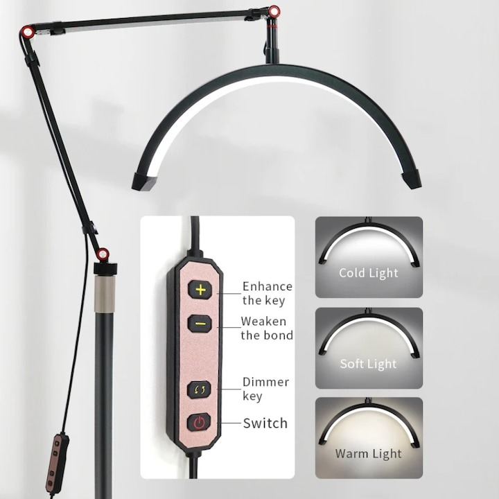Lampa profesionala LED semiluna 20W 1800Lm, cu brat reglabil pentru cosmetica, gene, sprancene, manichiura si studio tatuaje [6]