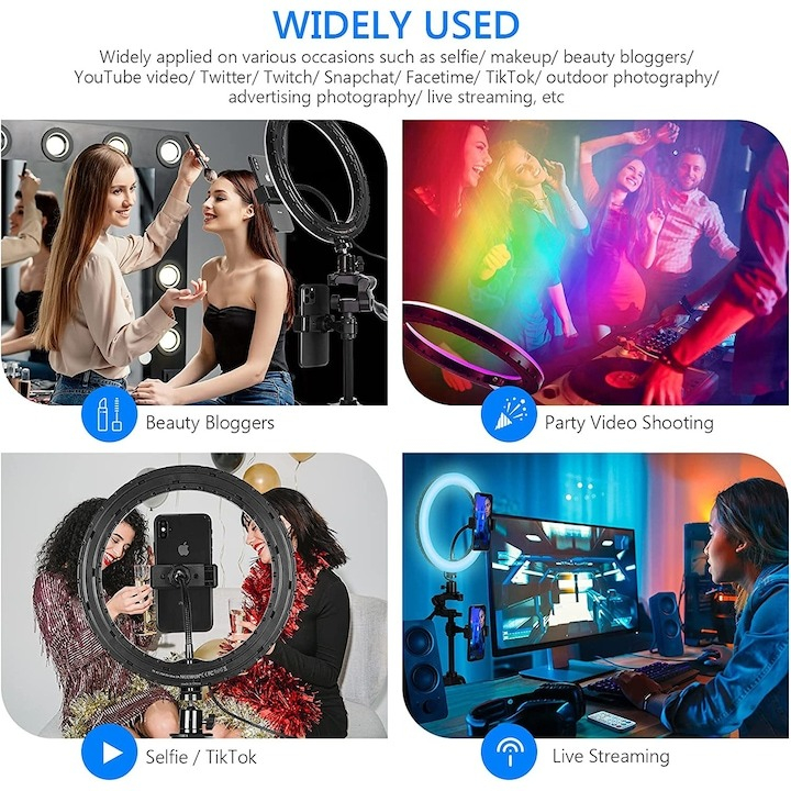 Lampa profesionala Neewer RGB 26 cm diametru, 30 moduri de iluminare, suport telefon si trepied 138 cm inclus [4]