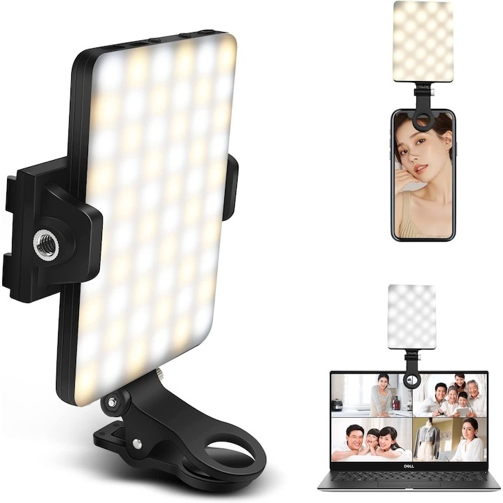 Lampa selfie, LED, Bi Color, pentru poze sau video, 2000 mAh, 4W, accesorii incluse [3]