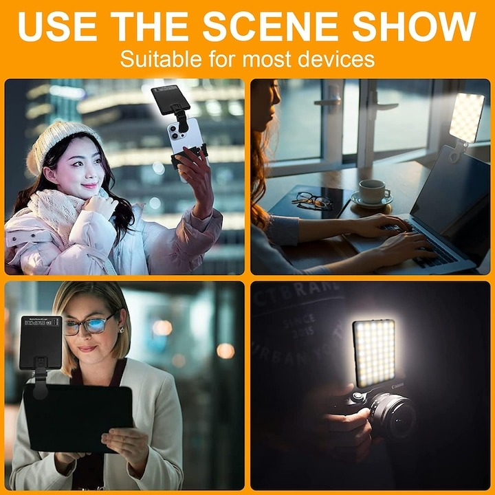 Lampa selfie, LED, Bi Color, pentru poze sau video, 2000 mAh, 4W, accesorii incluse [6]