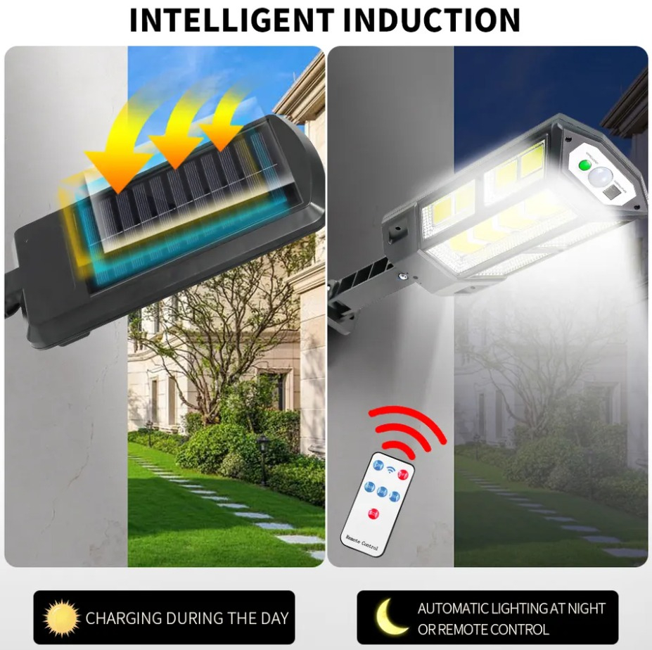 Lampa solara 124 LED-uri, cu senzor de miscare, 3400 lm, 300 W, telecomanda control inclusa [4]