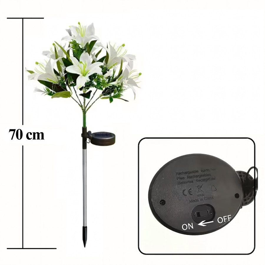 Lampa solara alba 70 cm cu flori de crin si iluminare LED [2]