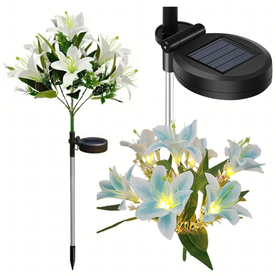 Lampa solara alba 70 cm cu flori de crin si iluminare LED [3]