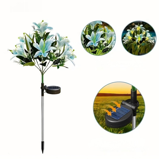 Lampa solara alba 70 cm cu flori de crin si iluminare LED [10]