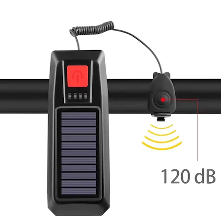 Lampa LED pentru bicicicleta,incarcare solara,claxon,baterie 2000 mAh - buton rosu [5]