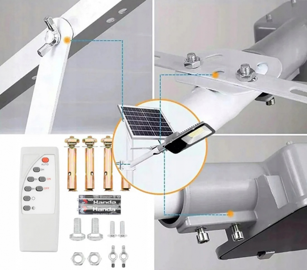 Lampa solara, putere 1200 W, 800 LED-uri, suport pentru perete, stalp, complet rezistenta la fenomene meteo (protectie IP66), telecomanda inclusa, negru [7]