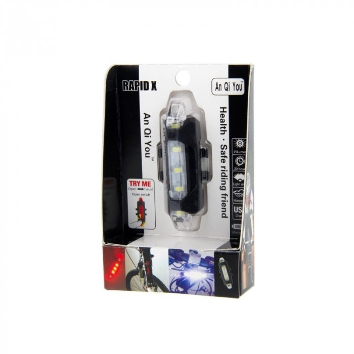 Lampa stop LED pentru bicicleta cu incarcare USB,baterie 1200 mAh, culori rosu,albastru [2]