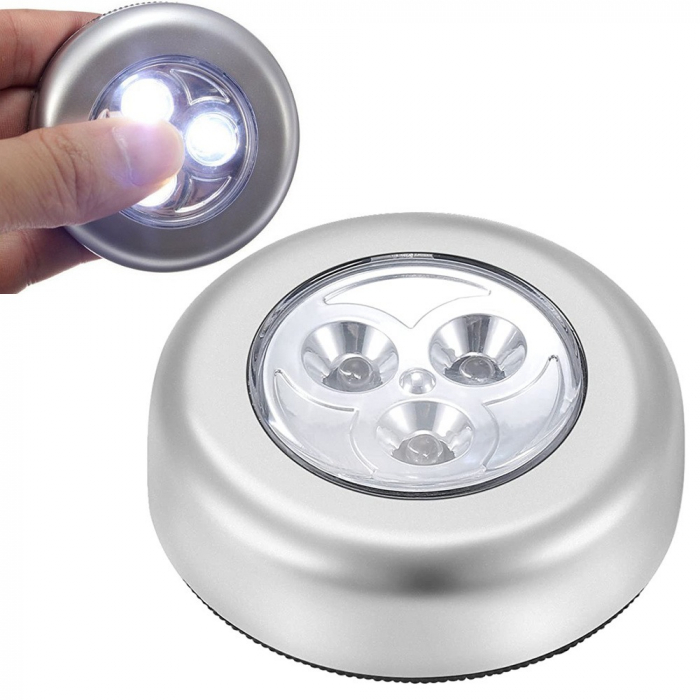 Lampa universala autoadeziva cu 3 LED-uri, utilizare baterii de tip AAA - Argintiu