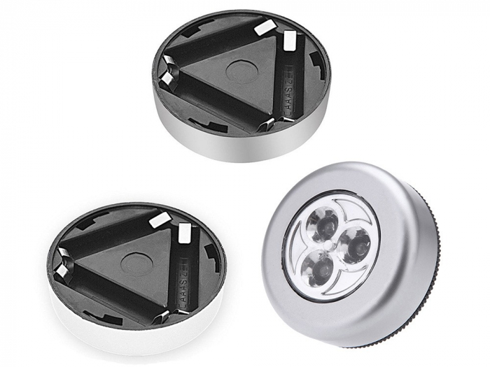 Lampa universala autoadeziva cu 3 LED-uri, utilizare baterii de tip AAA - Argintiu [6]