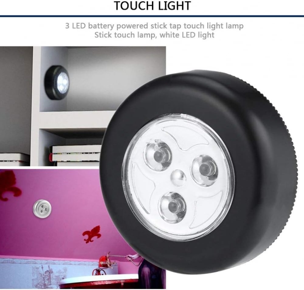 Lampa universala autoadeziva cu 3 LED-uri, utilizare baterii de tip AAA - Negru [8]