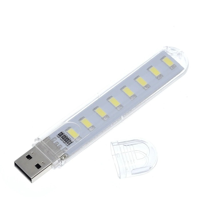 Lampa USB cu 8 LED-uri, portabila, pentru citit, laptop, carcasa transparenta, 9.5 cm [3]