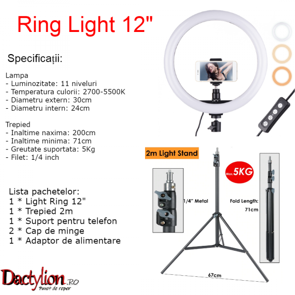 Lampa circulara LED 30 cm diametru,trepied 200 cm,rezistenta pana la 5 kg [2]