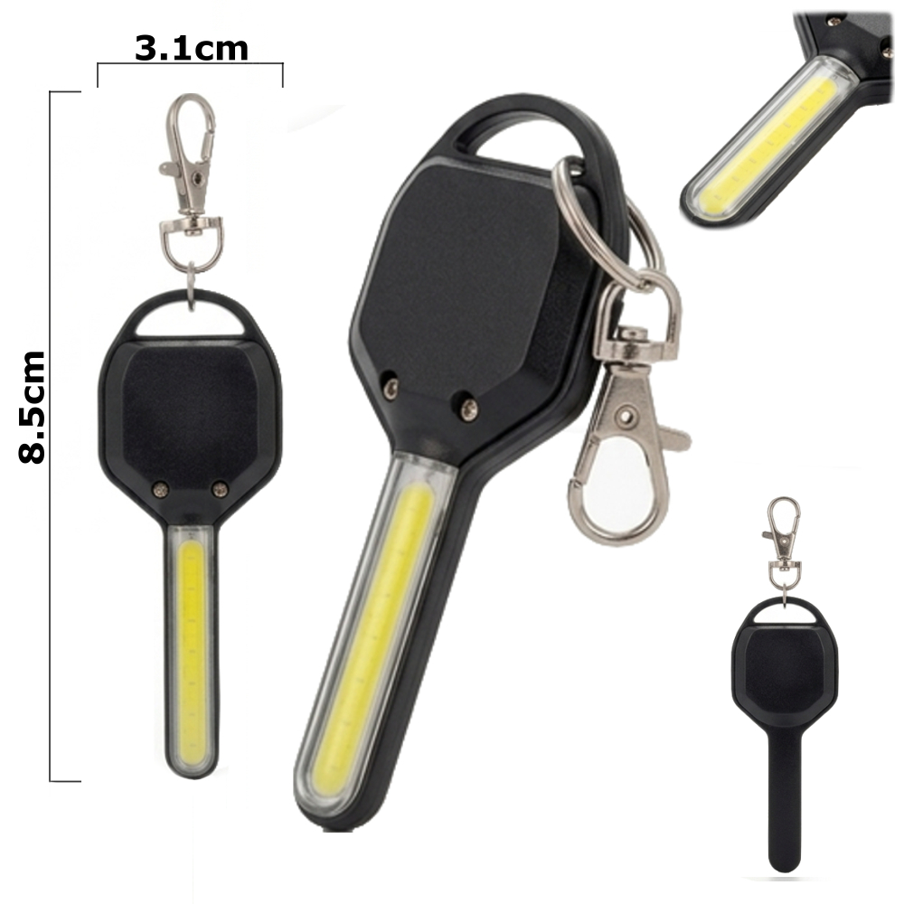 Lanterna breloc compacta COB LED puternica, design portabil, prindere carabiniera, negru 8.5 cm [2]