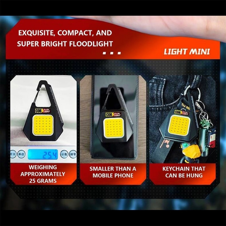 Lanterna breloc multifunctionala 30 LED COB, 500 lm, incarcare Type-C, 3 moduri lumina, baza magnetica, waterproof, negru [3]