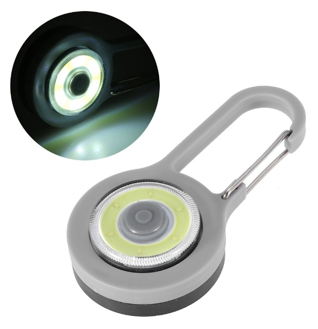 Lanterna carabiniera LED multifunctionala pentru rucsac, bicicleta sau zgarda, iluminare alba, gri 8x4 cm [5]